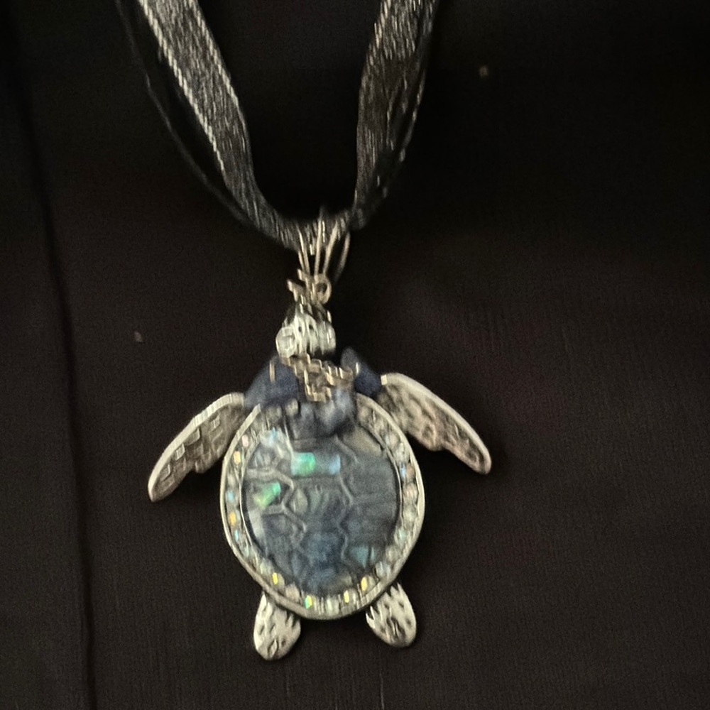 Silver and Blue Turtle Pendant Necklace